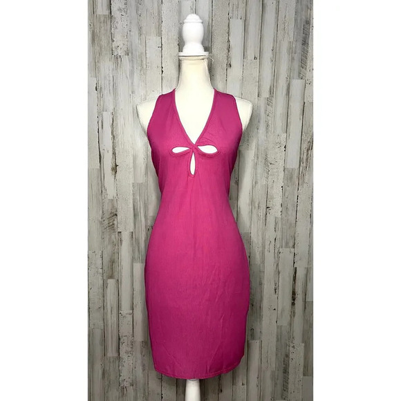 NWT PrettyLittleThing Women's 14‎ Pink Triple Cut Out Halterneck Bodycon Dress - Picture 6 of 10